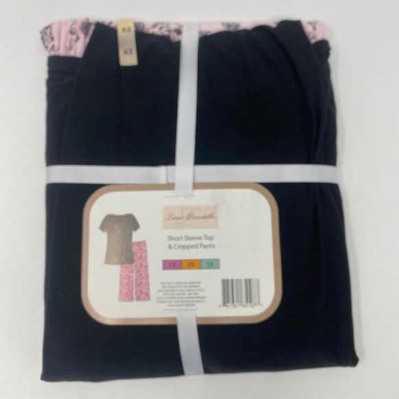 Linea Donatella Womens 2 Piece Pajama Set Black Pink Short Sleeve Crop Pants 2X - Picture 5 of 6